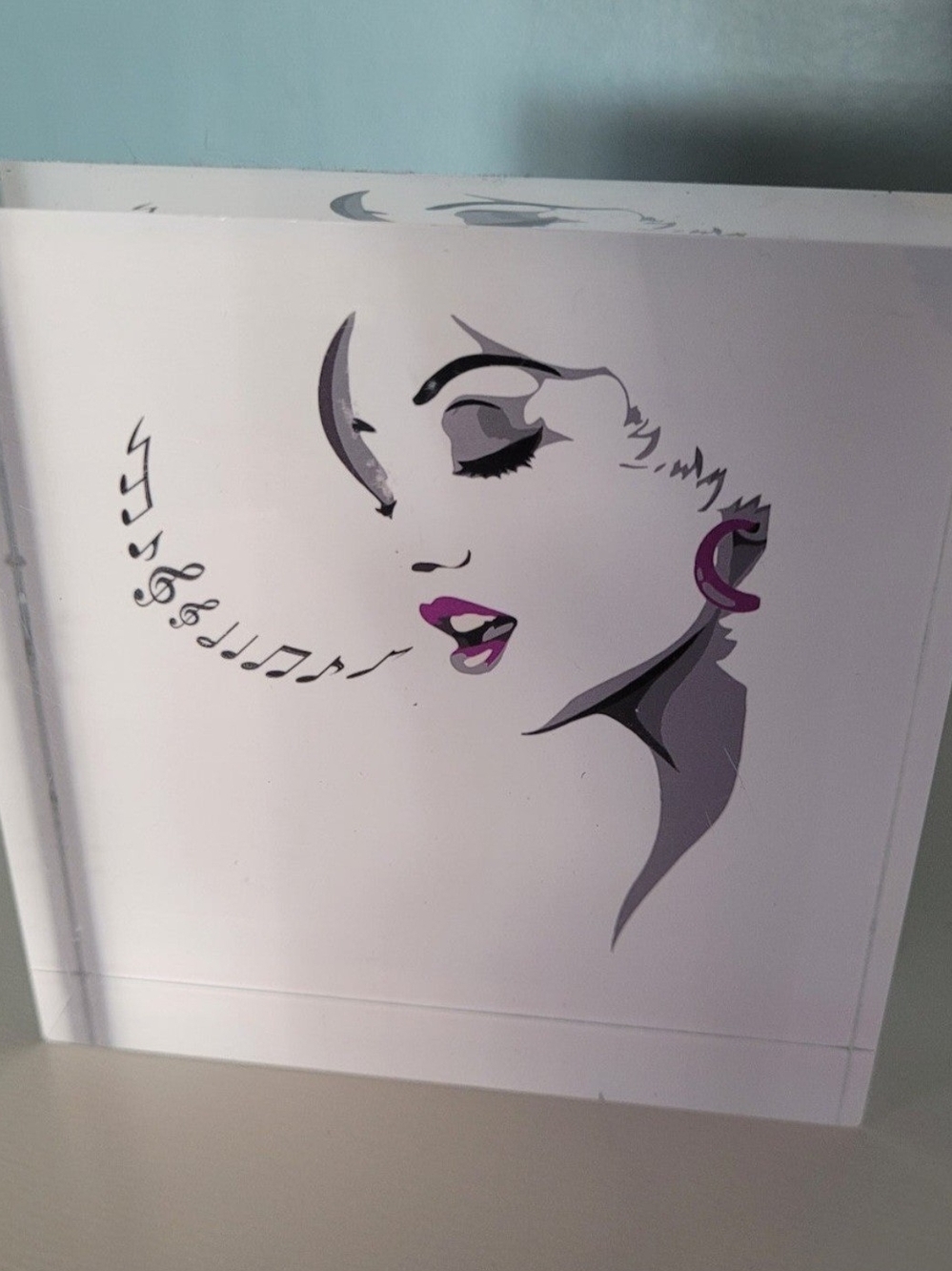 3D Acrylic Woman & Music Notes Art Block – Vanity Decor